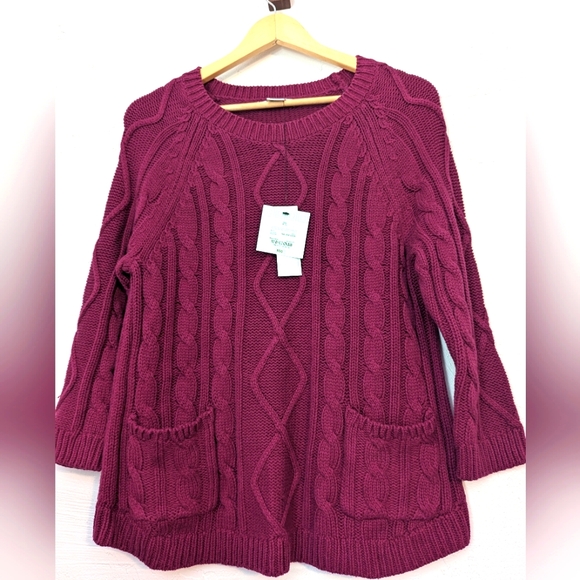 Liz Claiborne Jewel Tone Magenta Warm Cozy Thick CableKnit Casual Office Sweater - Picture 5 of 8